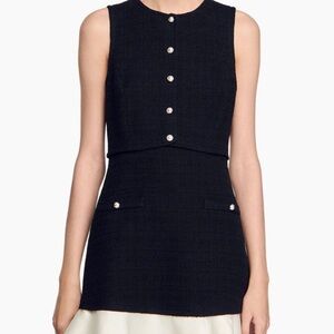 Sandro Black Sleeveless Dress with Pearl Buttons